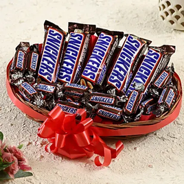 gift basket of snicker bars chocolates