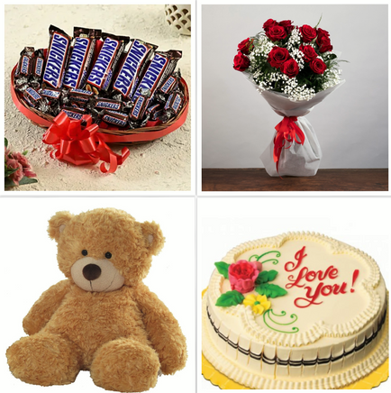 Gift Combo of a Cake, Roses, Chocolates, & a Soft Toy